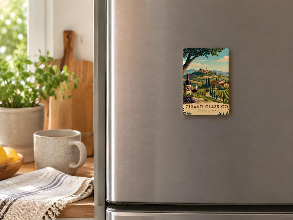 Chianti Classico Fridge Magnet, Italian Wine Region Souvenir, Tuscany Vineyard & Wine Label Kitchen Magnet
