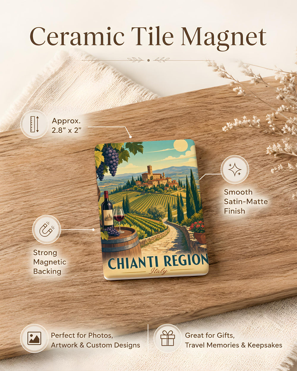 Chianti Region Fridge Magnet, Tuscany Italy Travel Souvenir, Chianti Wine Country Map Magnet, Italian Vineyard Gift