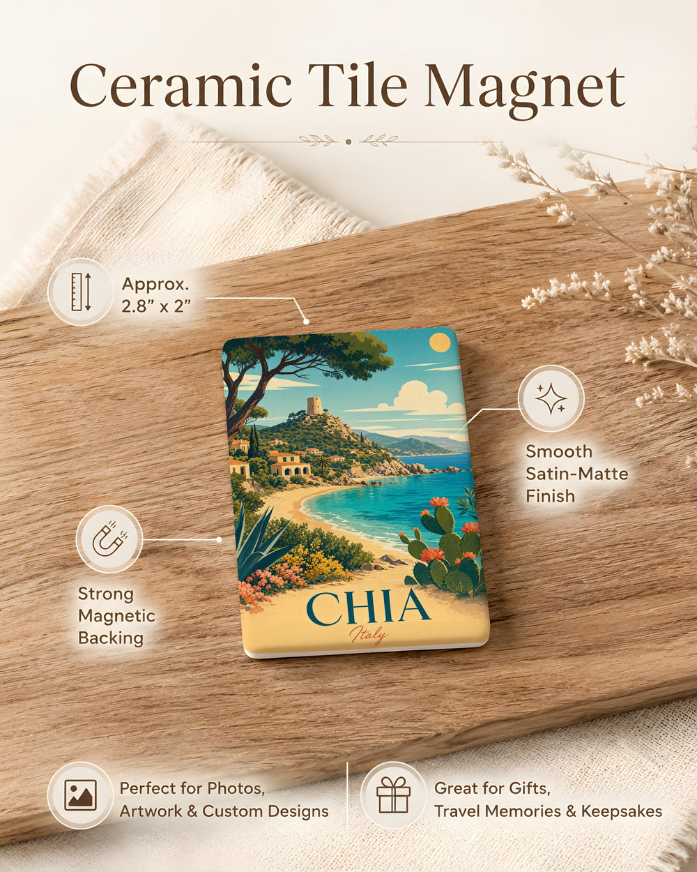 Chia Italy Fridge Magnet, Chia Sicily Souvenir Magnet, Italian Coastal Village Travel Gift, Italy Vacation Keepsake Magnet