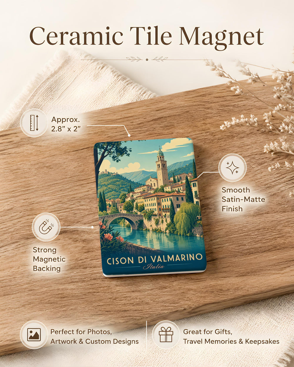 Cison di Valmarino Fridge Magnet, Italy Travel Souvenir Magnet, Cison di Valmarino Town Landmark Magnet