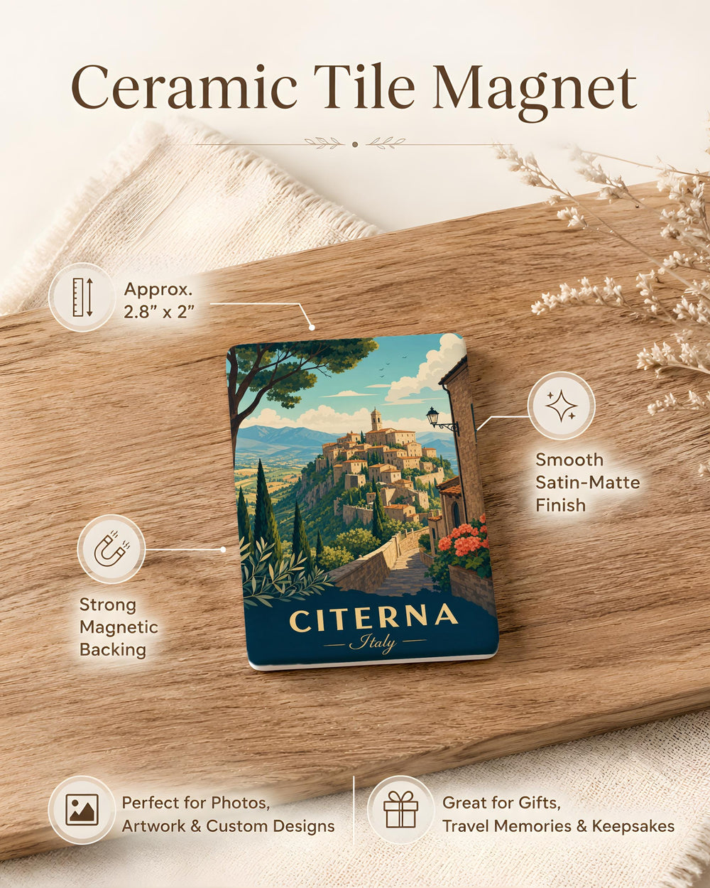 Citerna Italy Fridge Magnet, Citerna Village Souvenir Magnet, Umbria Italy Travel Gift, Italian Hill Town Keepsake Magnet