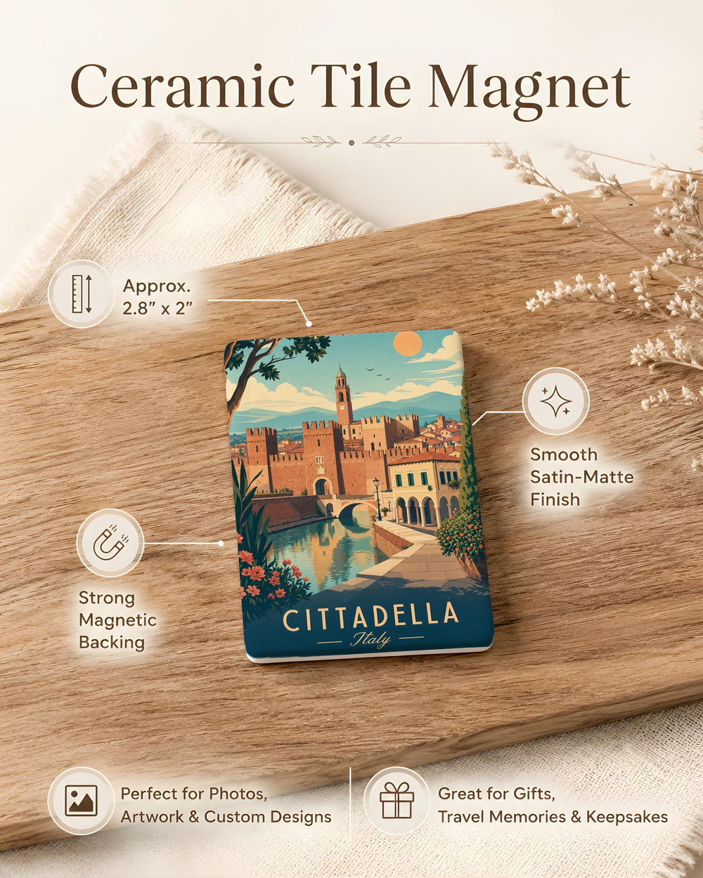 Cittadella Italy Fridge Magnet, Cittadella Walled City Souvenir, Veneto Travel Gift, Italian Town Keepsake Magnet