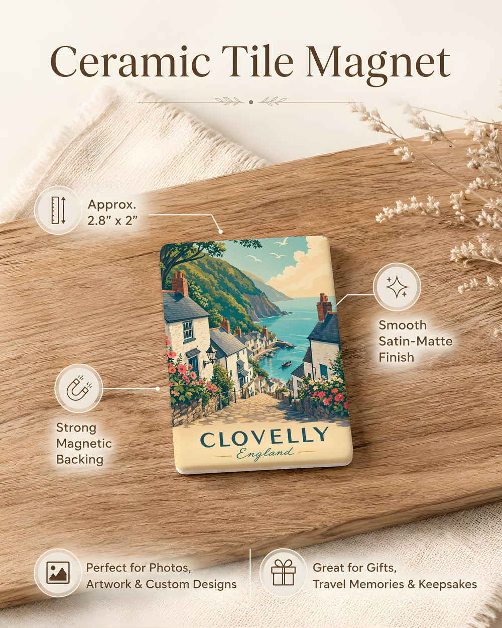 Clovelly England Fridge Magnet, Coastal Village Street Scene Souvenir Magnet, Devon Seaside Travel Gift