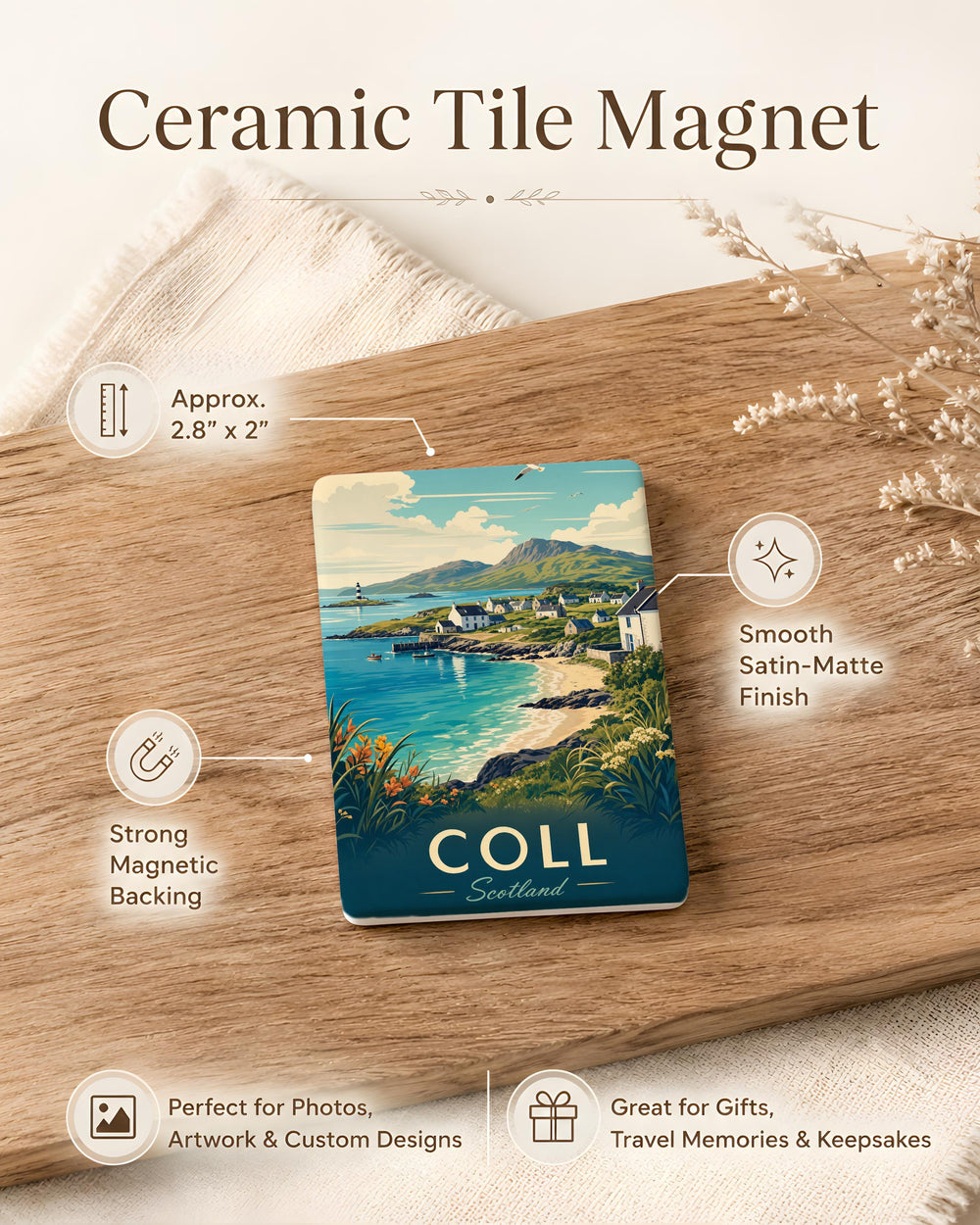 Coll Scotland Island Fridge Magnet, Scottish Hebrides Souvenir Magnet, Scotland Travel Keepsake Magnet