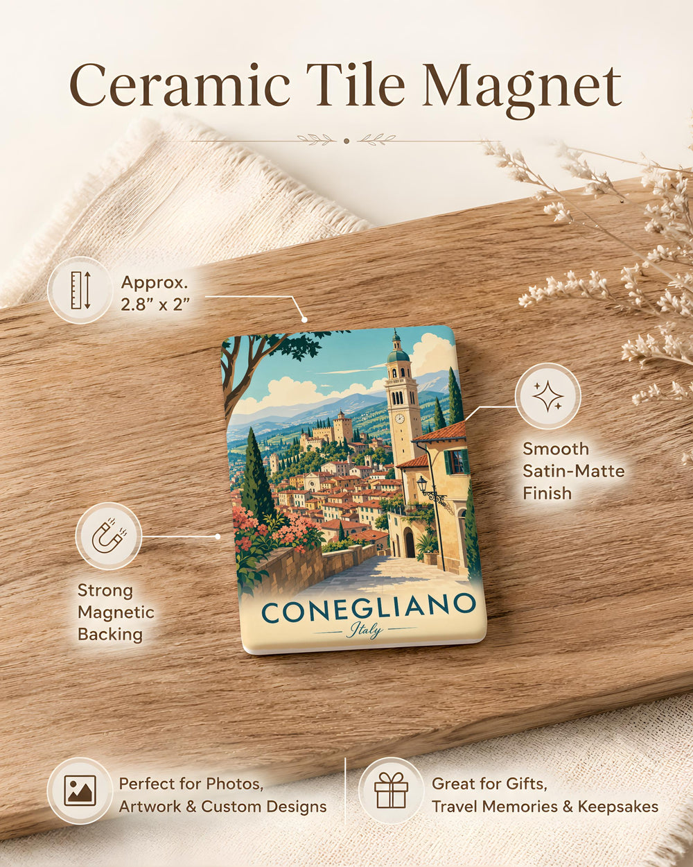 Conegliano Italy Fridge Magnet, Conegliano Veneto Travel Souvenir Magnet, Italian Town Landmark Keepsake Magnet