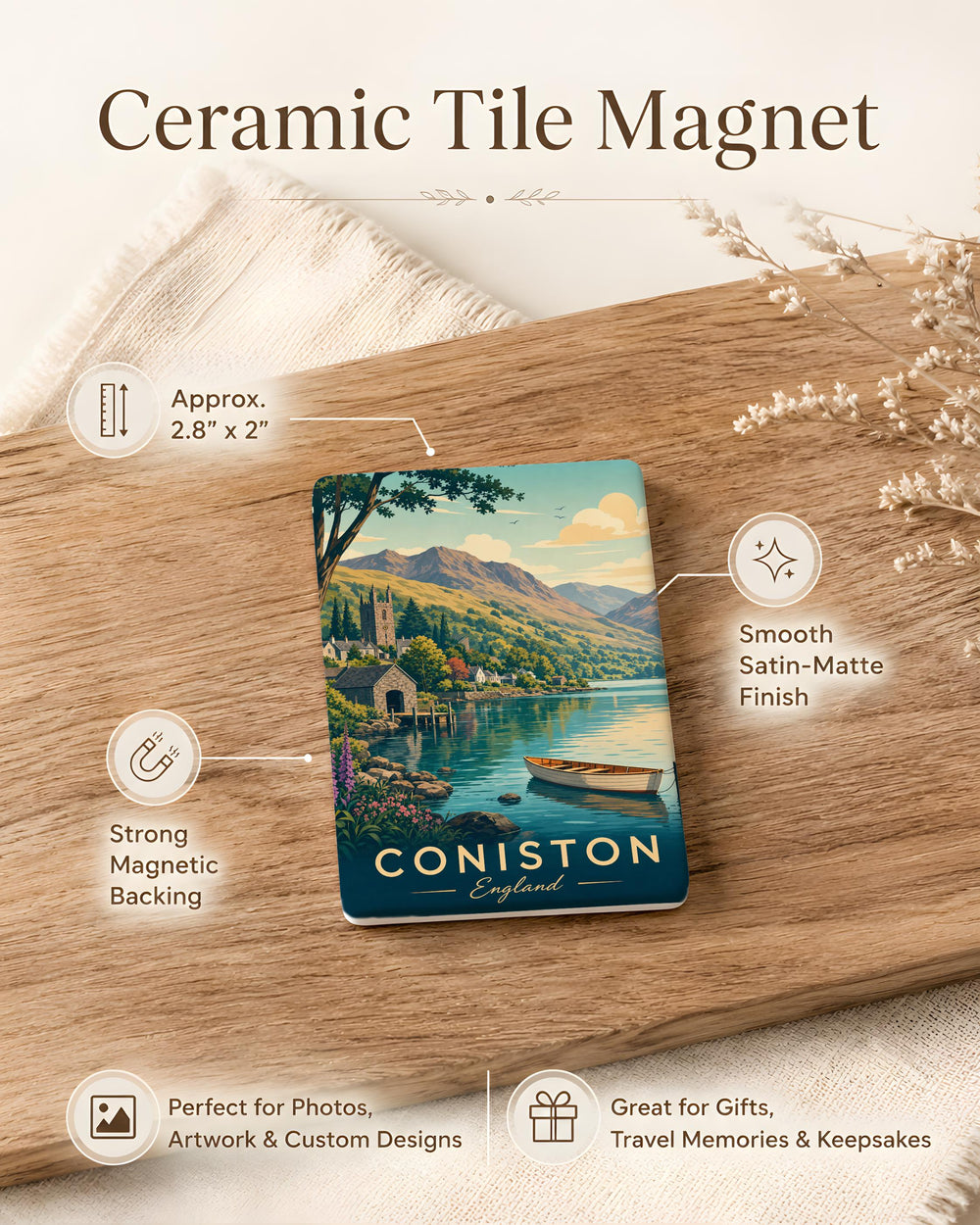 Coniston England Fridge Magnet, Lake District Souvenir Magnet, Coniston Village Travel Gift, UK Landmark Keepsake Magnet