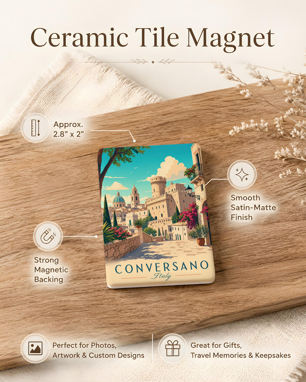 Conversano Italy Fridge Magnet, Conversano Puglia Souvenir Magnet, Italian Town Travel Keepsake Refrigerator Magnet