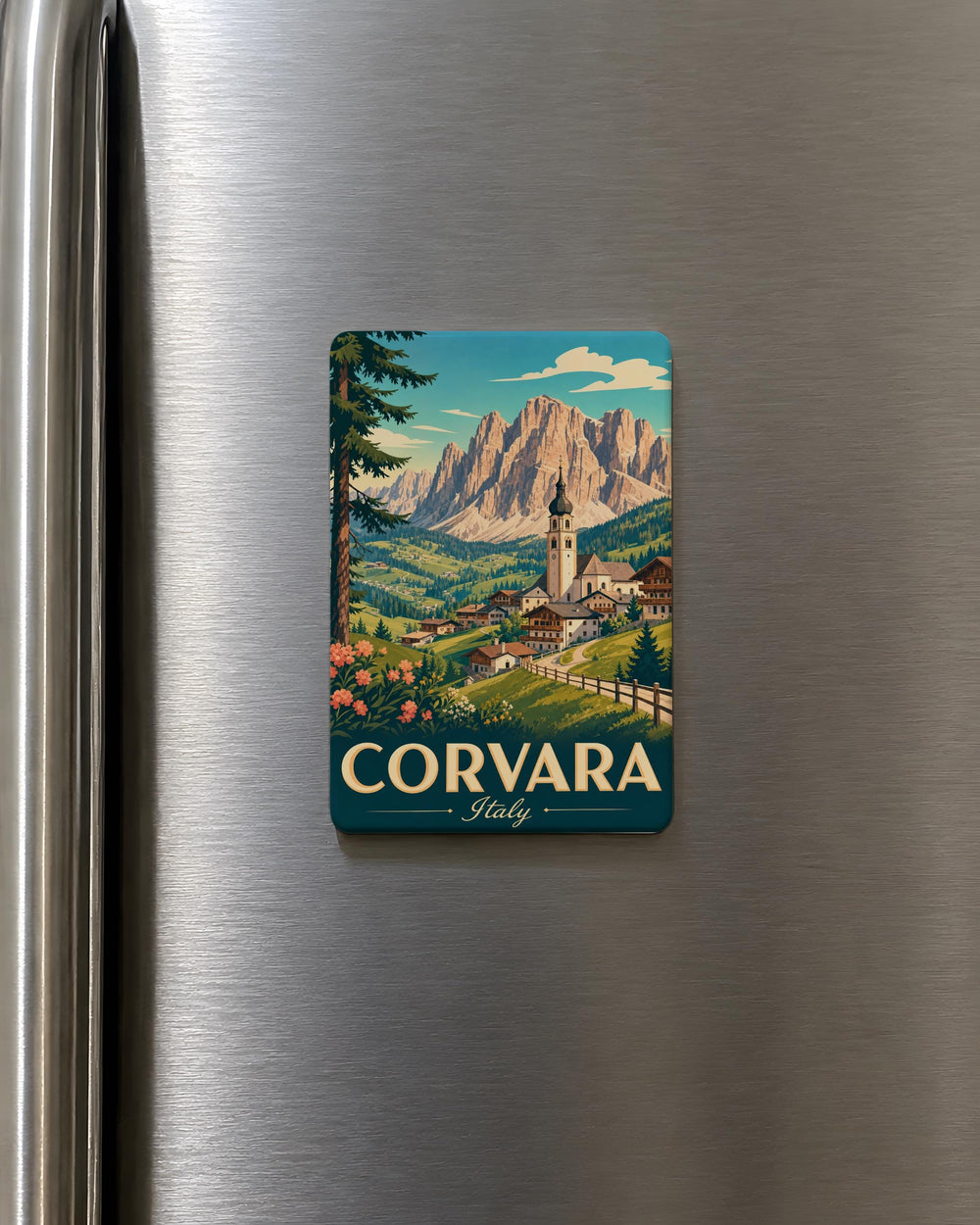 Corvara Italy Fridge Magnet, Dolomites Mountain Village Souvenir, South Tyrol Travel Gift, Alpine Landmark Keepsake