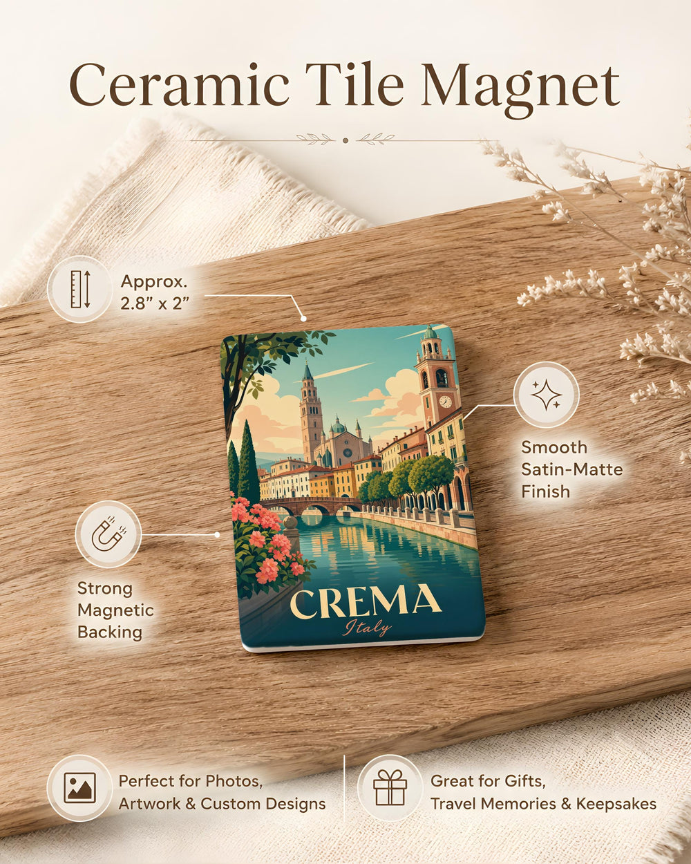 Crema Italy Fridge Magnet, Crema Lombardy Souvenir, Italian Travel Gift, Crema City Landmark Keepsake Magnet
