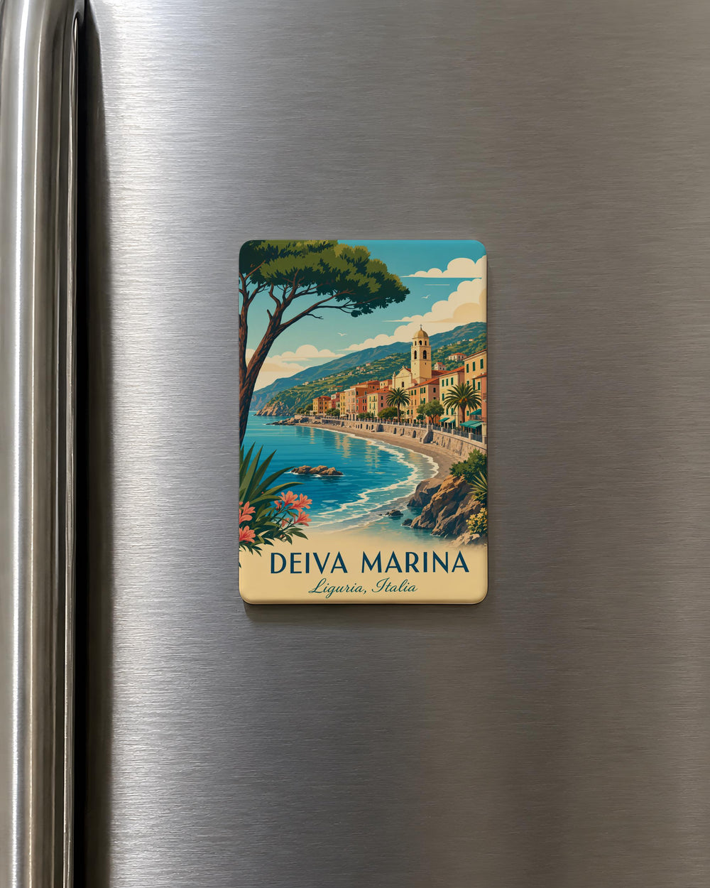 Deiva Marina Fridge Magnet, Coastal Harbor Scene Souvenir Magnet, Seaside Town Travel Gift, Lithuania Beach Keepsake Magnet