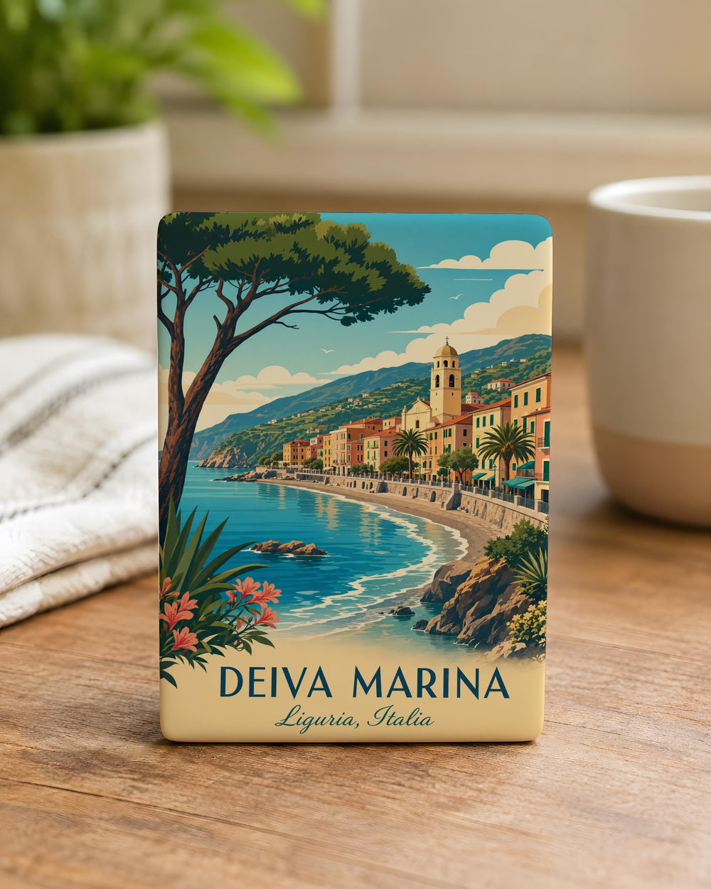 Deiva Marina Fridge Magnet, Coastal Harbor Scene Souvenir Magnet, Seaside Town Travel Gift, Lithuania Beach Keepsake Magnet