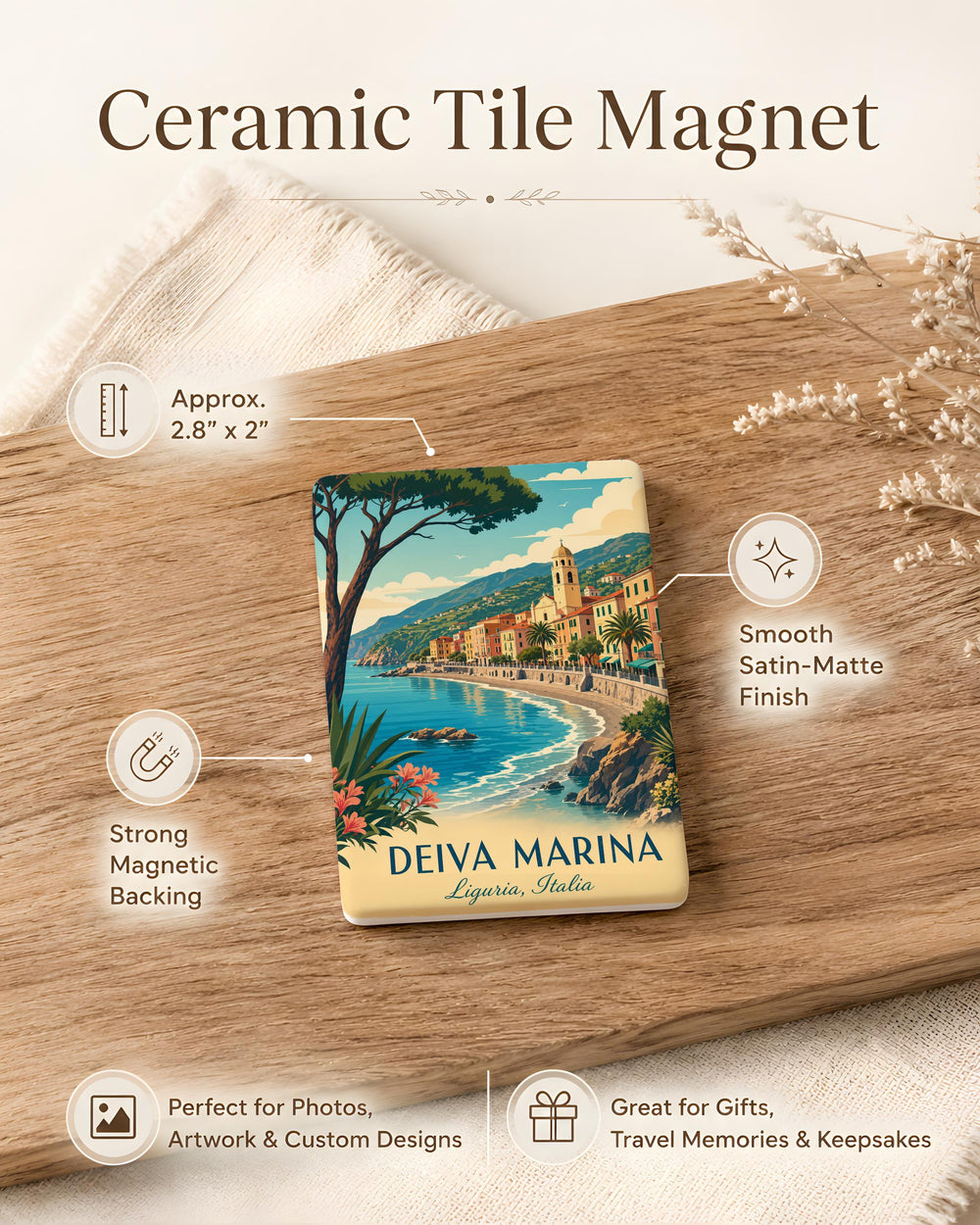 Deiva Marina Fridge Magnet, Coastal Harbor Scene Souvenir Magnet, Seaside Town Travel Gift, Lithuania Beach Keepsake Magnet