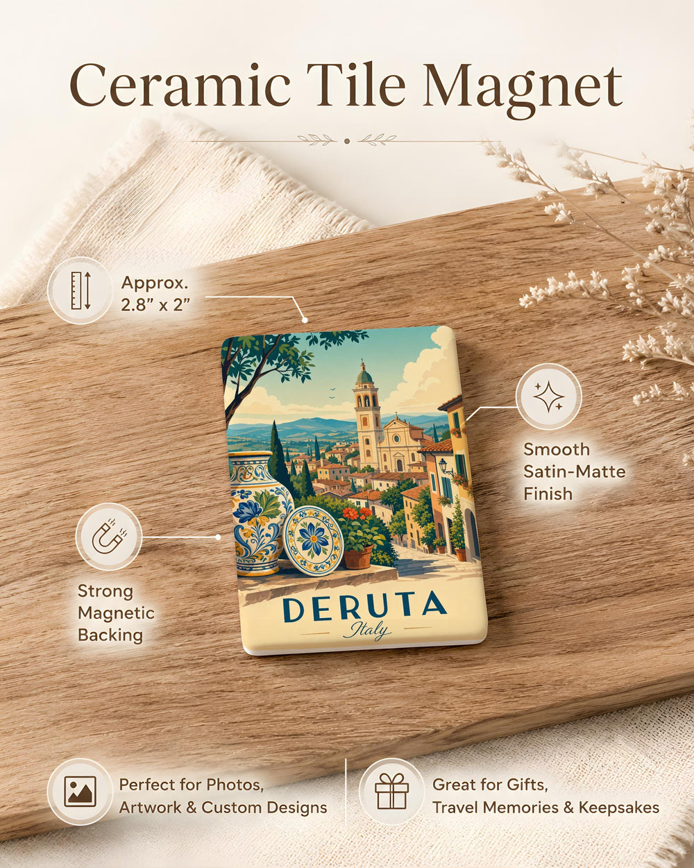 Deruta Italy Fridge Magnet, Deruta Town Souvenir Magnet, Italy Travel Keepsake, Umbria Gift, Italian Village Magnet