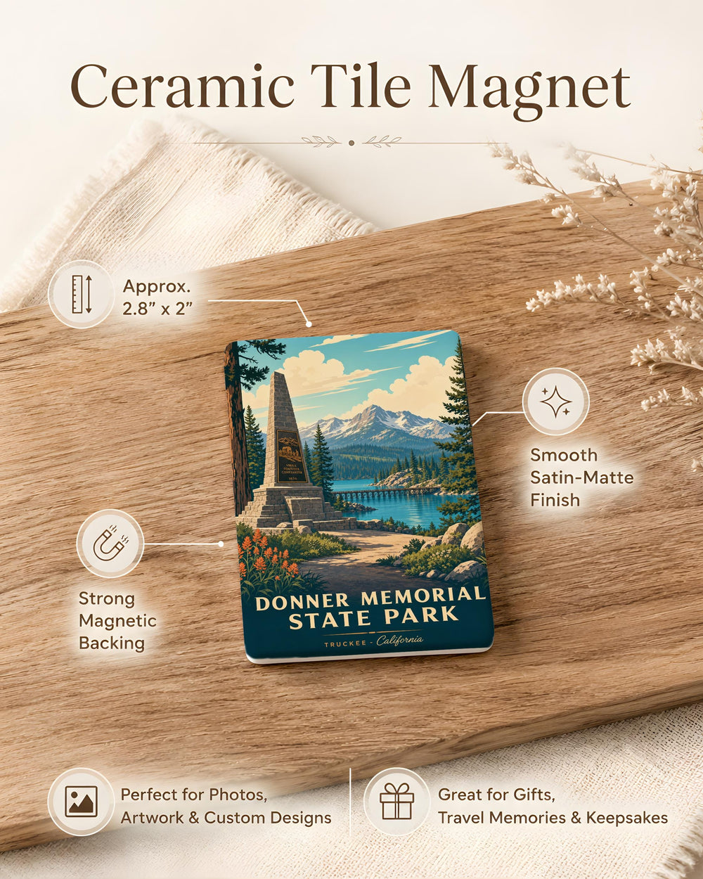 Donner Memorial State Park Fridge Magnet, California State Park Souvenir Magnet, Truckee Lake Tahoe Travel Keepsake Magnet