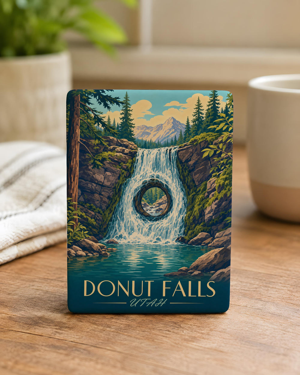 Donut Falls Fridge Magnet, Waterfall and Donut-Themed Mountain Hiking Souvenir Magnet, Utah Nature Travel Keepsake