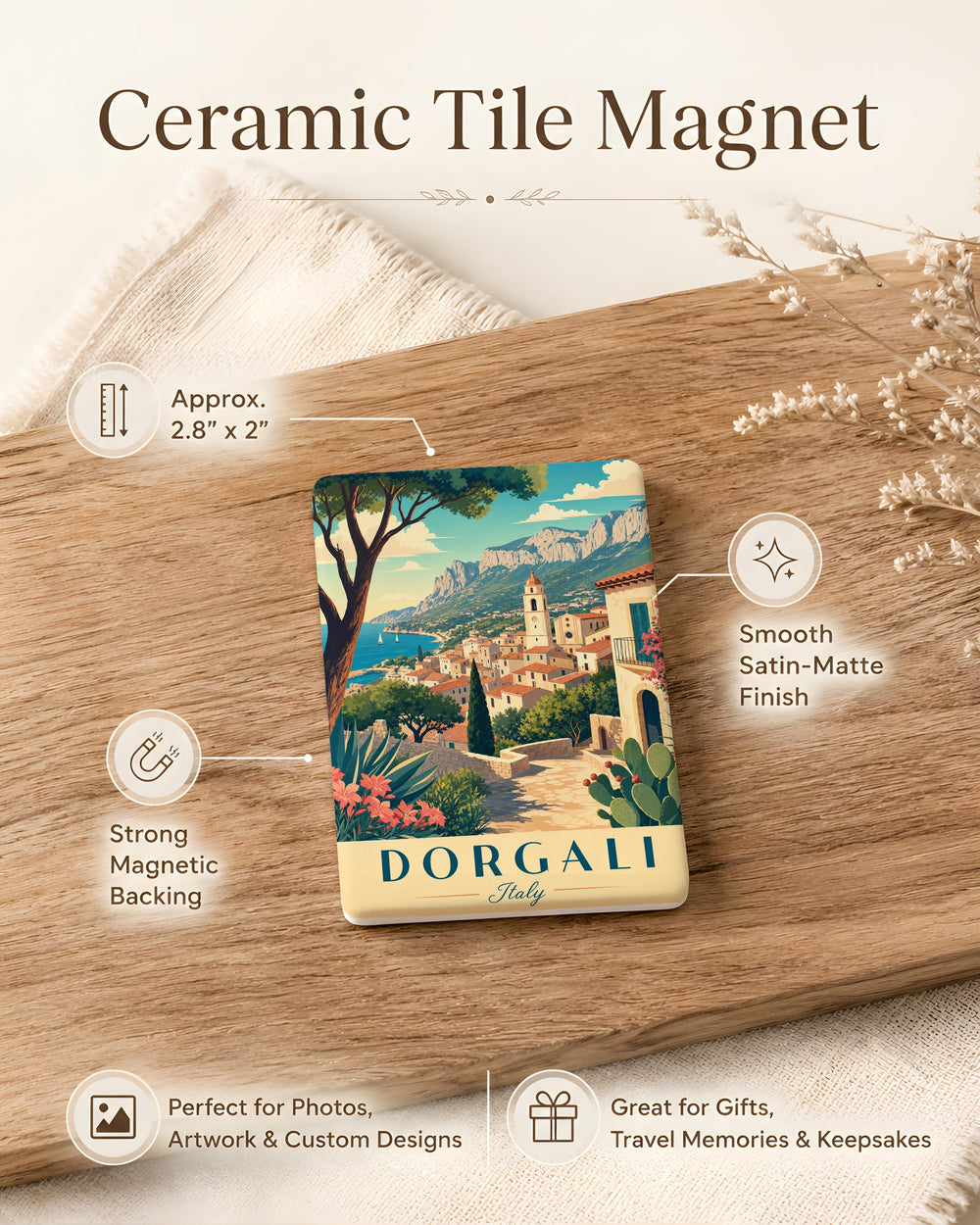 Dorgali Italy Fridge Magnet, Sardinia Travel Souvenir Magnet, Dorgali Town Landmark Keepsake Refrigerator Magnet