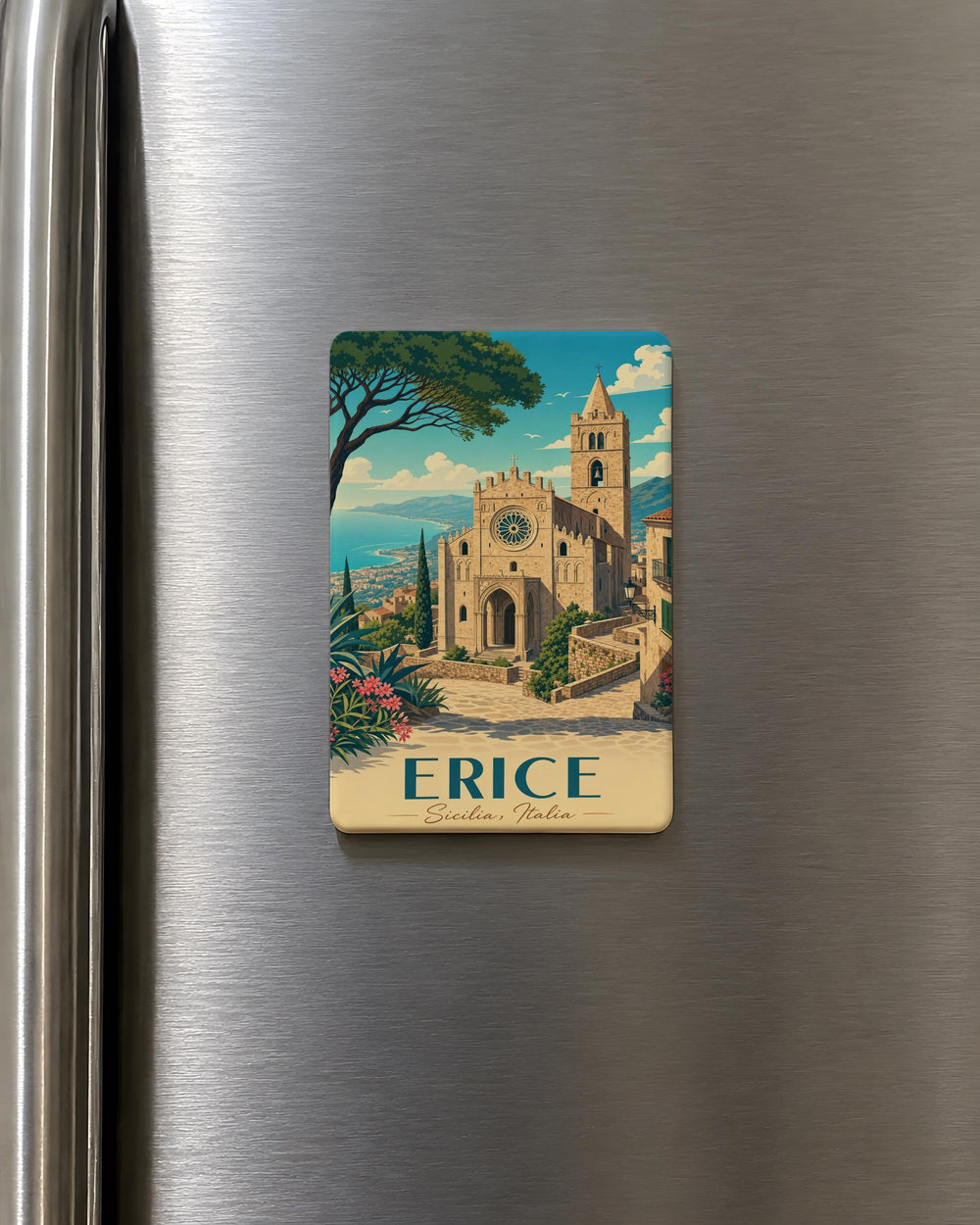 Duomo di Erice Sicily Fridge Magnet, Italian Cathedral Souvenir Magnet, Erice Travel Landmark Magnet