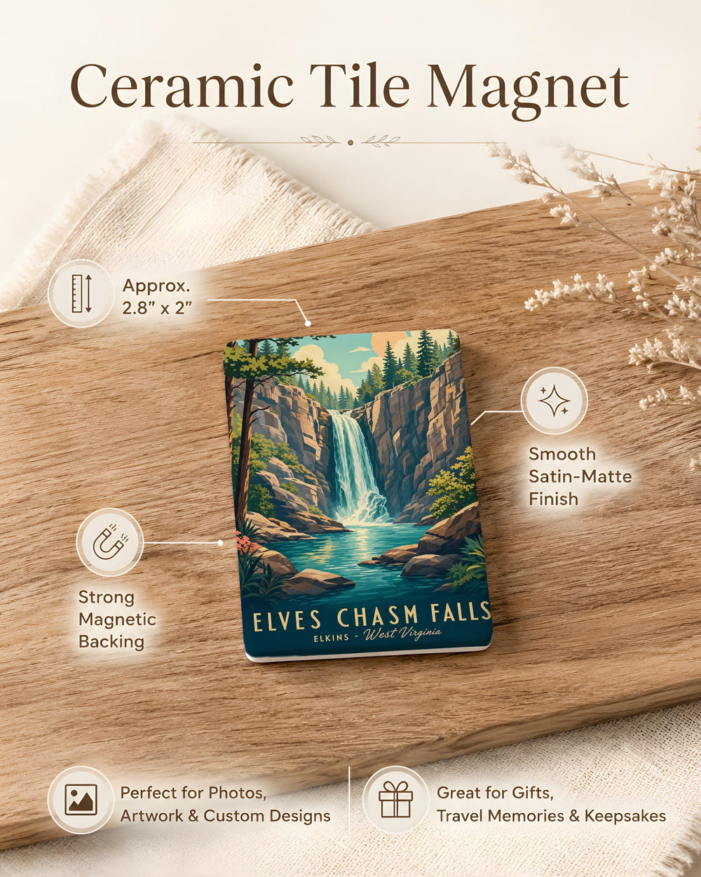 Elves Chasm Falls Fridge Magnet, Fantasy Waterfall Canyon Scene, Enchanted Cliffside Falls Souvenir Magnet