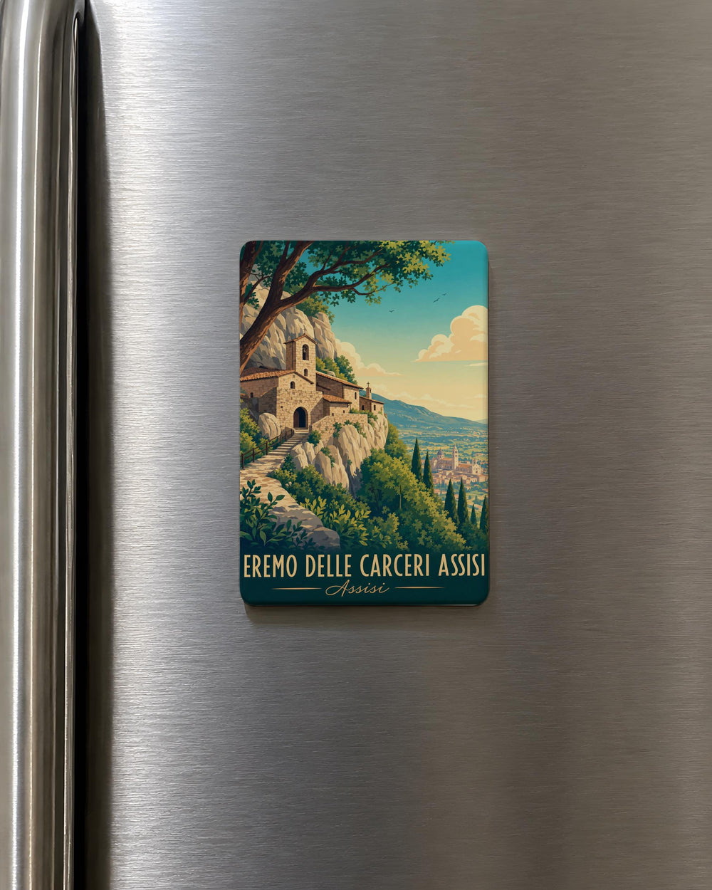 Eremo delle Carceri Assisi Fridge Magnet, Italian Monastery Sanctuary Souvenir, Umbria Travel Landmark Magnet