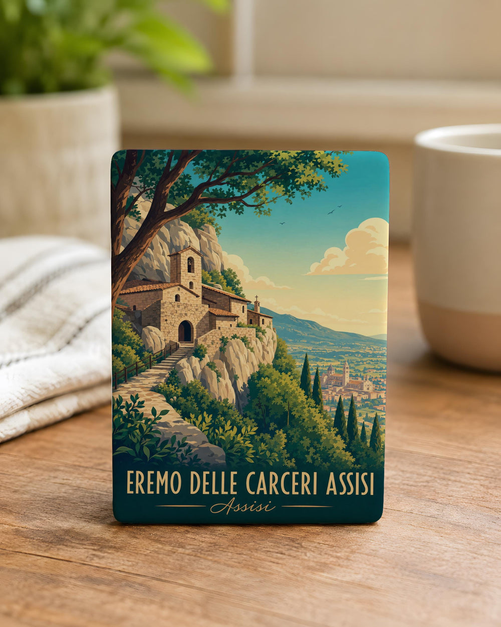 Eremo delle Carceri Assisi Fridge Magnet, Italian Monastery Sanctuary Souvenir, Umbria Travel Landmark Magnet