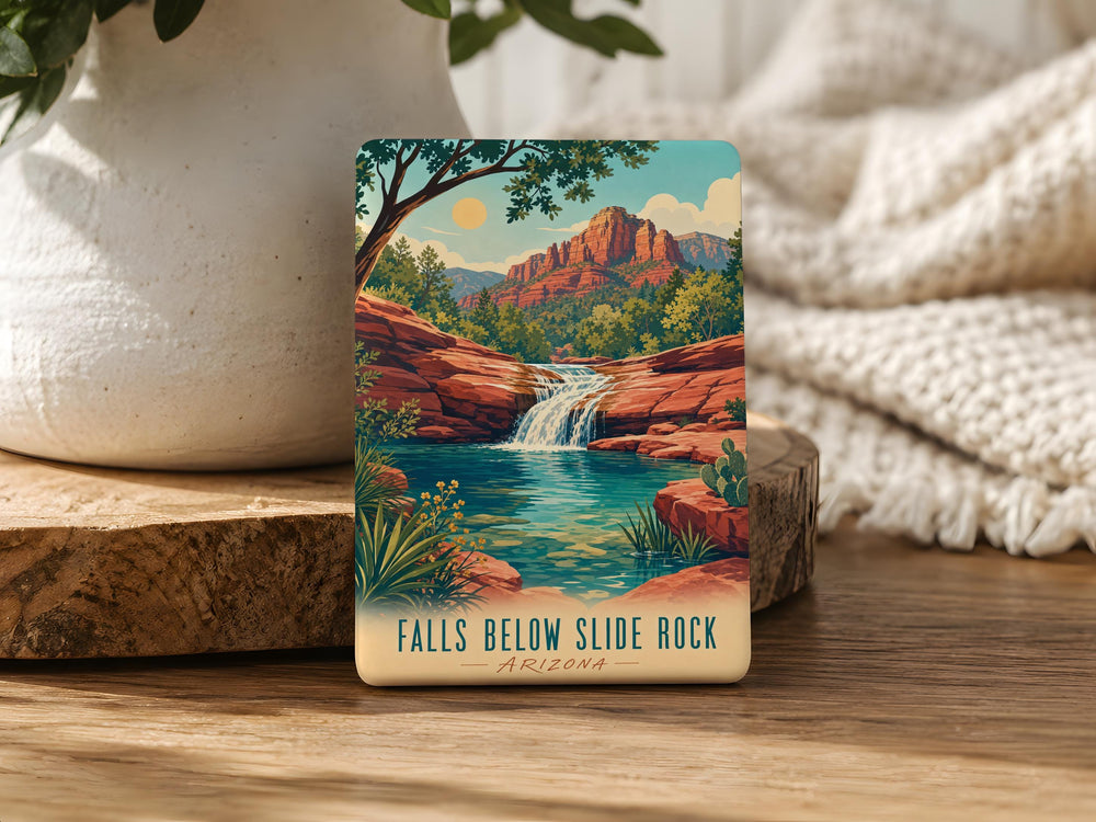 Slide Rock Falls Below Fridge Magnet, Waterfall and River Canyon Souvenir Magnet, Nature Travel Keepsake Magnet