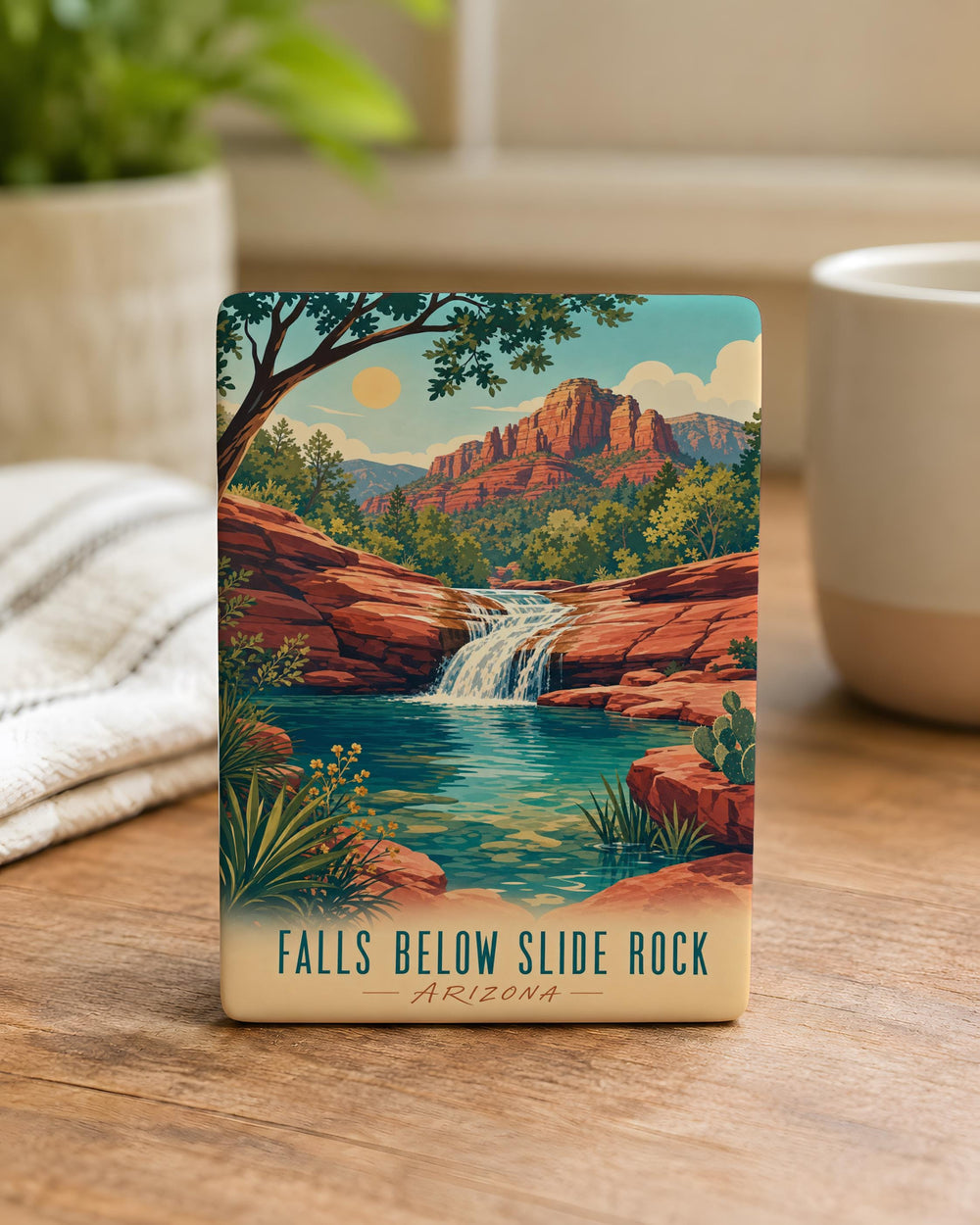 Slide Rock Falls Below Fridge Magnet, Waterfall and River Canyon Souvenir Magnet, Nature Travel Keepsake Magnet