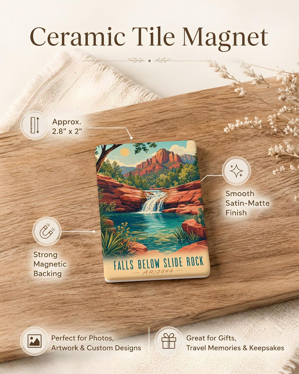 Slide Rock Falls Below Fridge Magnet, Waterfall and River Canyon Souvenir Magnet, Nature Travel Keepsake Magnet