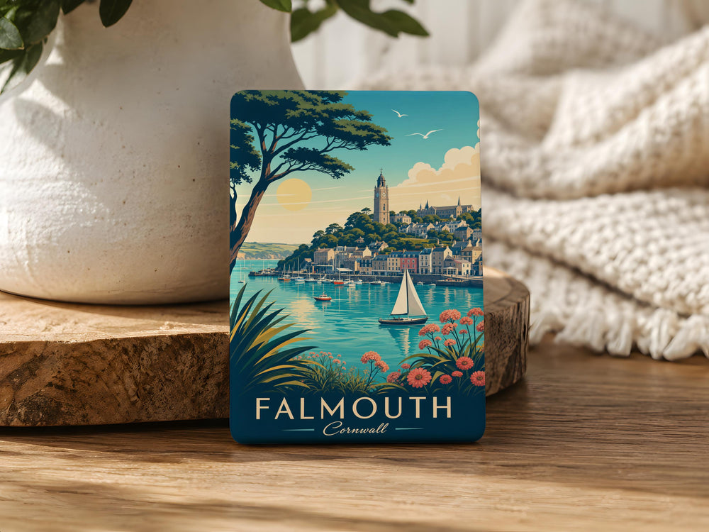 Falmouth Cornwall Fridge Magnet, Falmouth Harbour Souvenir Magnet, Cornwall England Travel Gift, Coastal Town Keepsake Magnet