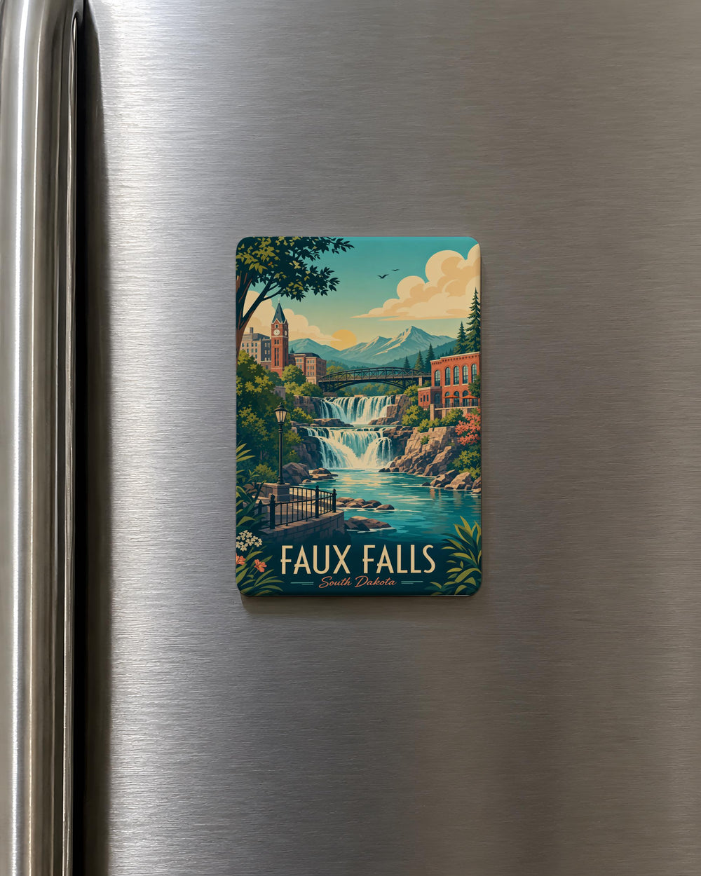 Faux Falls Waterfall Fridge Magnet, Scenic Falls Landscape Souvenir Magnet, Nature Travel Keepsake Magnet