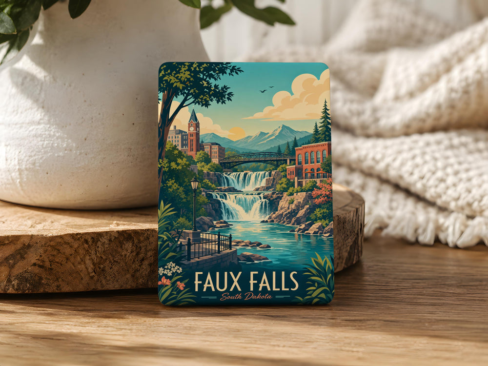 Faux Falls Waterfall Fridge Magnet, Scenic Falls Landscape Souvenir Magnet, Nature Travel Keepsake Magnet