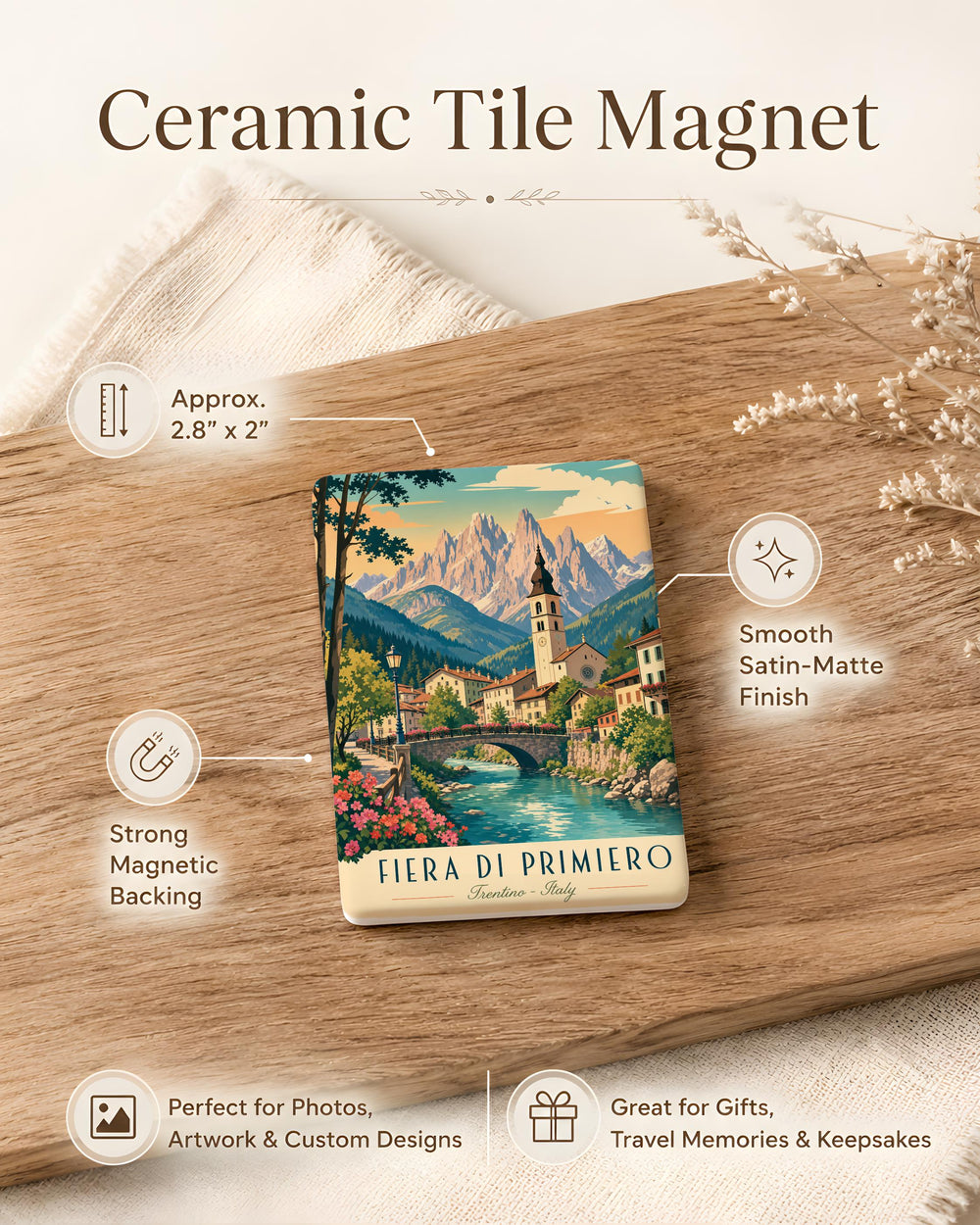 Fiera di Primiero Fridge Magnet, Italy Alpine Village Souvenir Magnet, Dolomites Travel Gift, Trentino Keepsake Magnet