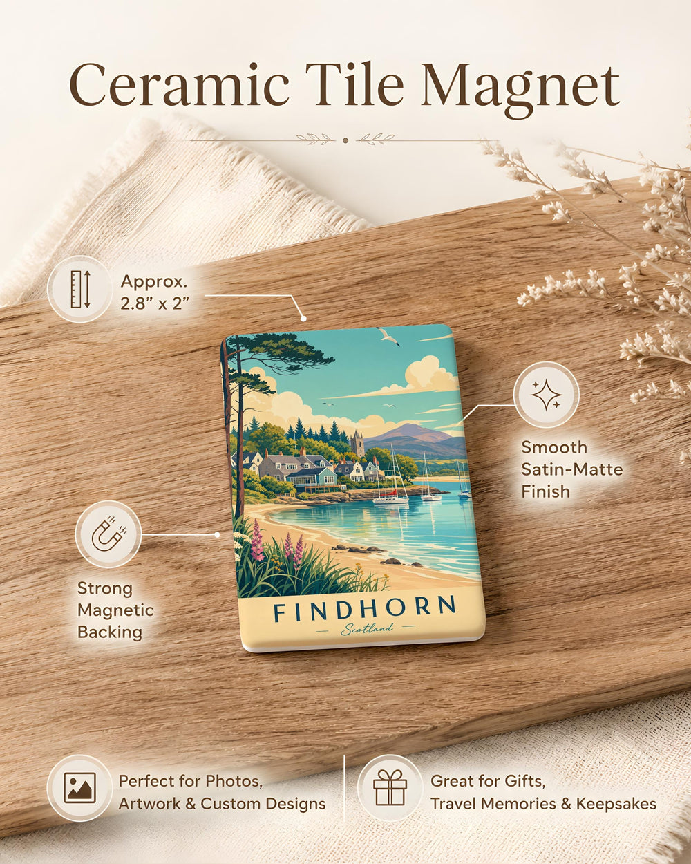 Findhorn Scotland Fridge Magnet, Findhorn Village Souvenir, Moray Firth Coastal Travel Keepsake Magnet