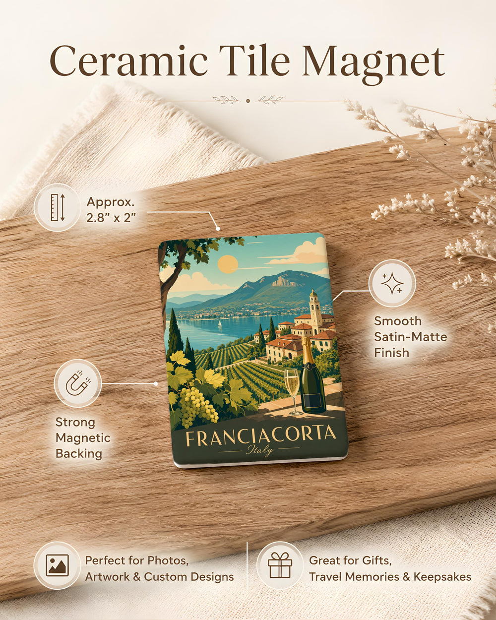 Franciacorta Italy Fridge Magnet, Franciacorta Travel Souvenir, Italian Wine Region Keepsake, Lombardy Italy Magnet Gift