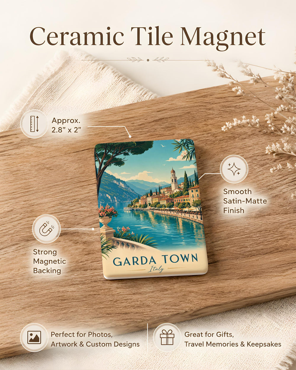 Garda Town Fridge Magnet, Lake Garda Italy Souvenir Magnet, Italian Lakeside Village Travel Keepsake Magnet