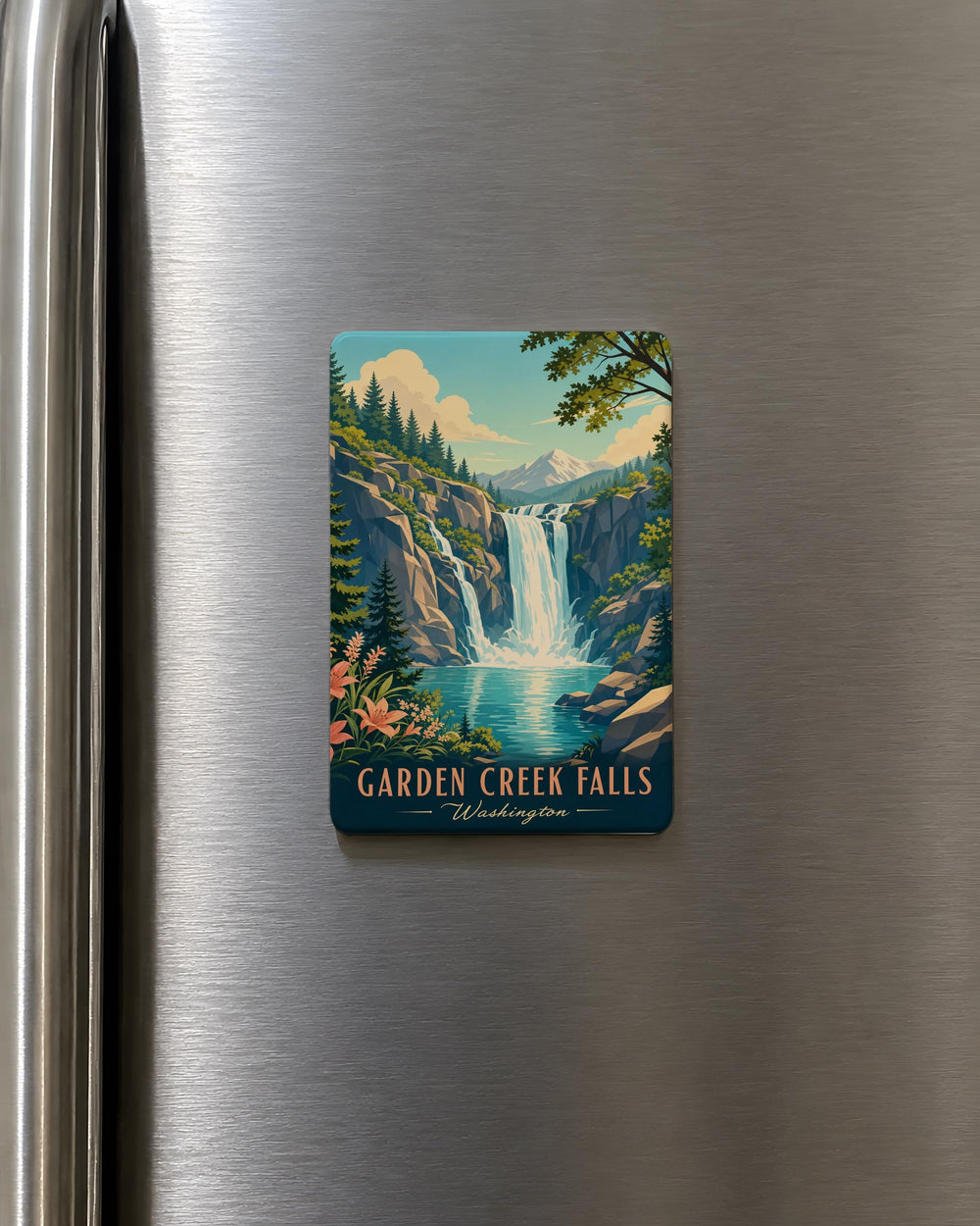 Garden Creek Falls Fridge Magnet, Waterfall Nature Scene Souvenir Magnet, Outdoor Hiking Travel Keepsake Gift