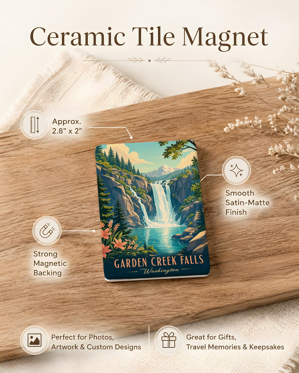 Garden Creek Falls Fridge Magnet, Waterfall Nature Scene Souvenir Magnet, Outdoor Hiking Travel Keepsake Gift