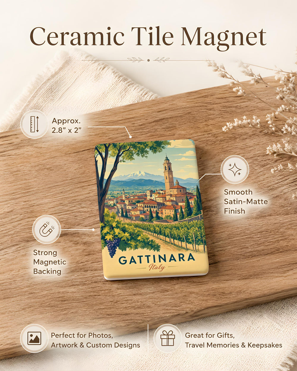 Gattinara Italy Fridge Magnet, Gattinara Souvenir Magnet, Piedmont Travel Keepsake, Italian Town Landmark Magnet