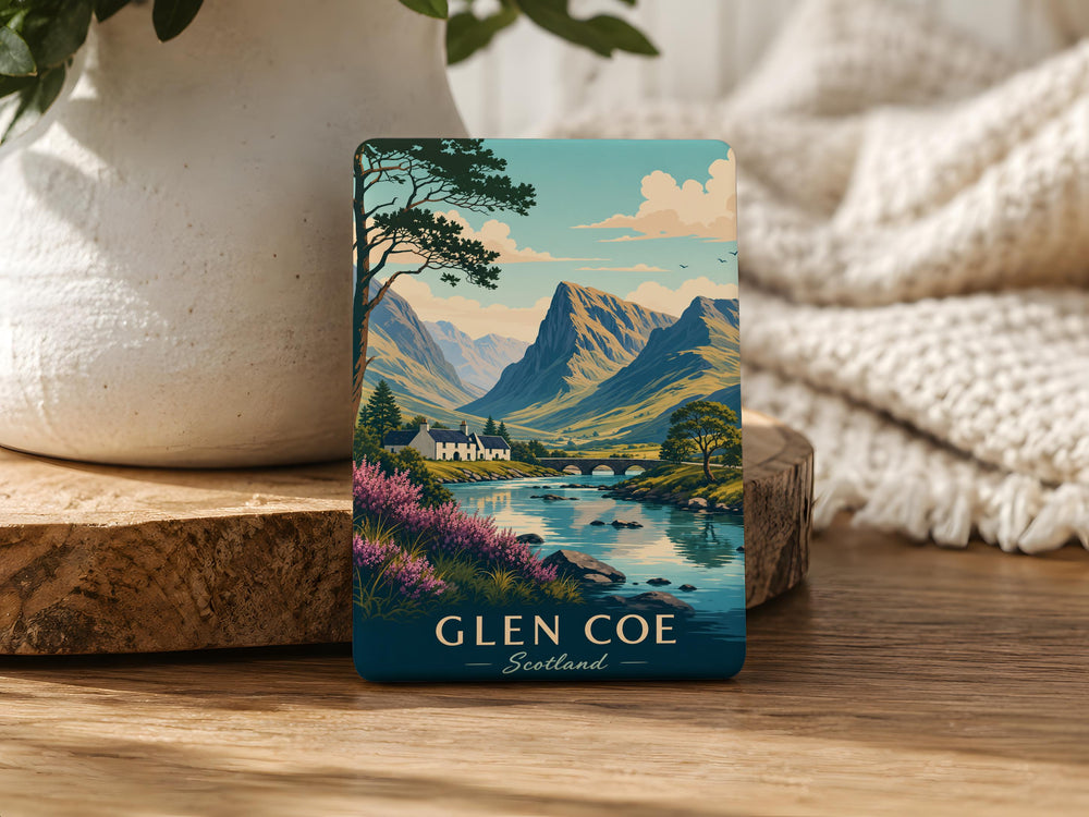 Glen Coe Scotland Fridge Magnet, Highland Valley Landscape Souvenir Magnet, Scottish Mountains Travel Gift