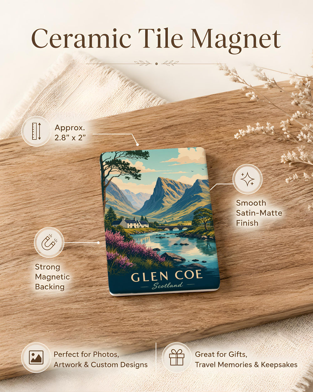 Glen Coe Scotland Fridge Magnet, Highland Valley Landscape Souvenir Magnet, Scottish Mountains Travel Gift