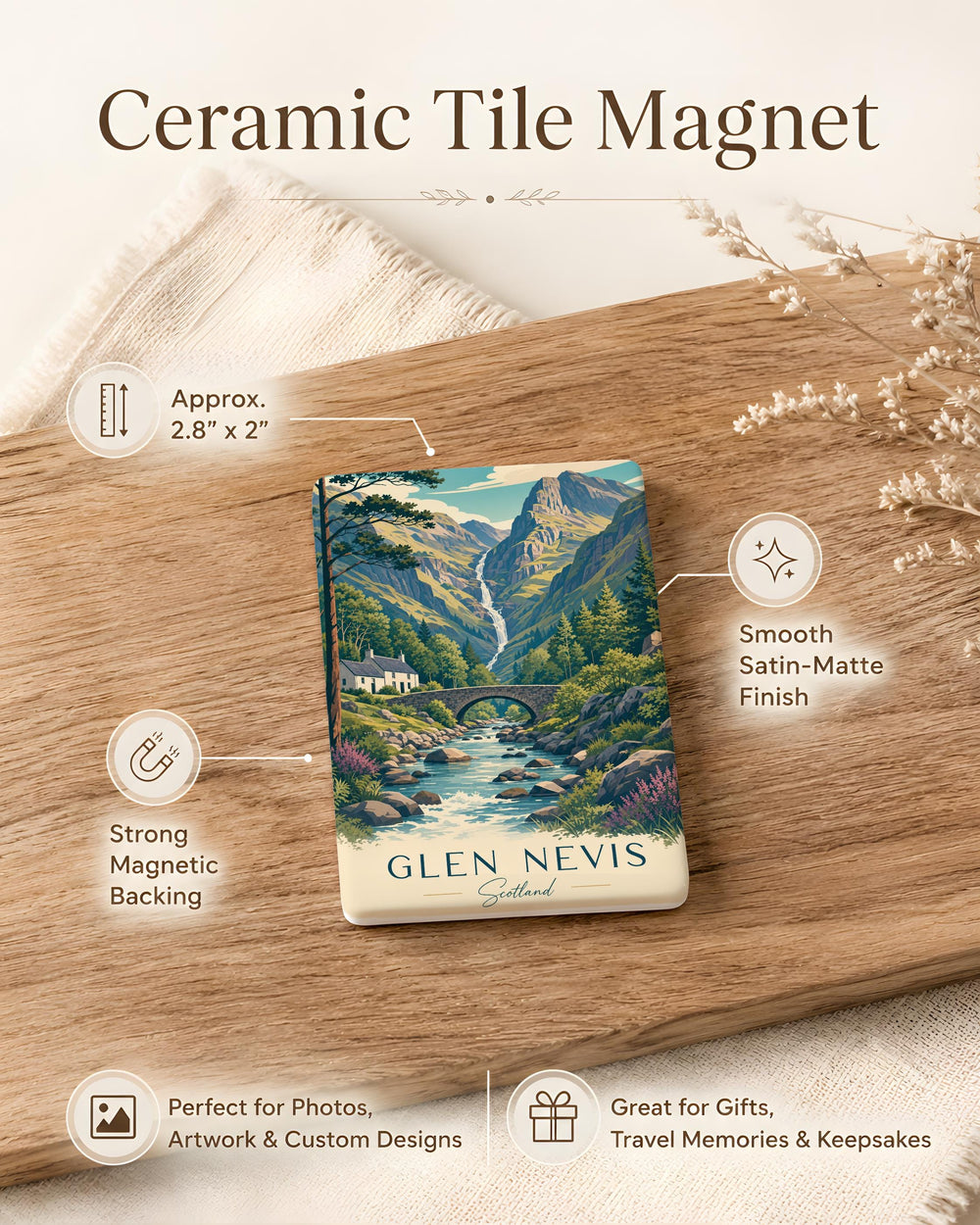 Glen Nevis Fridge Magnet, Scottish Highlands Souvenir Magnet, Ben Nevis Travel Gift, Scotland Mountain Keepsake Magnet