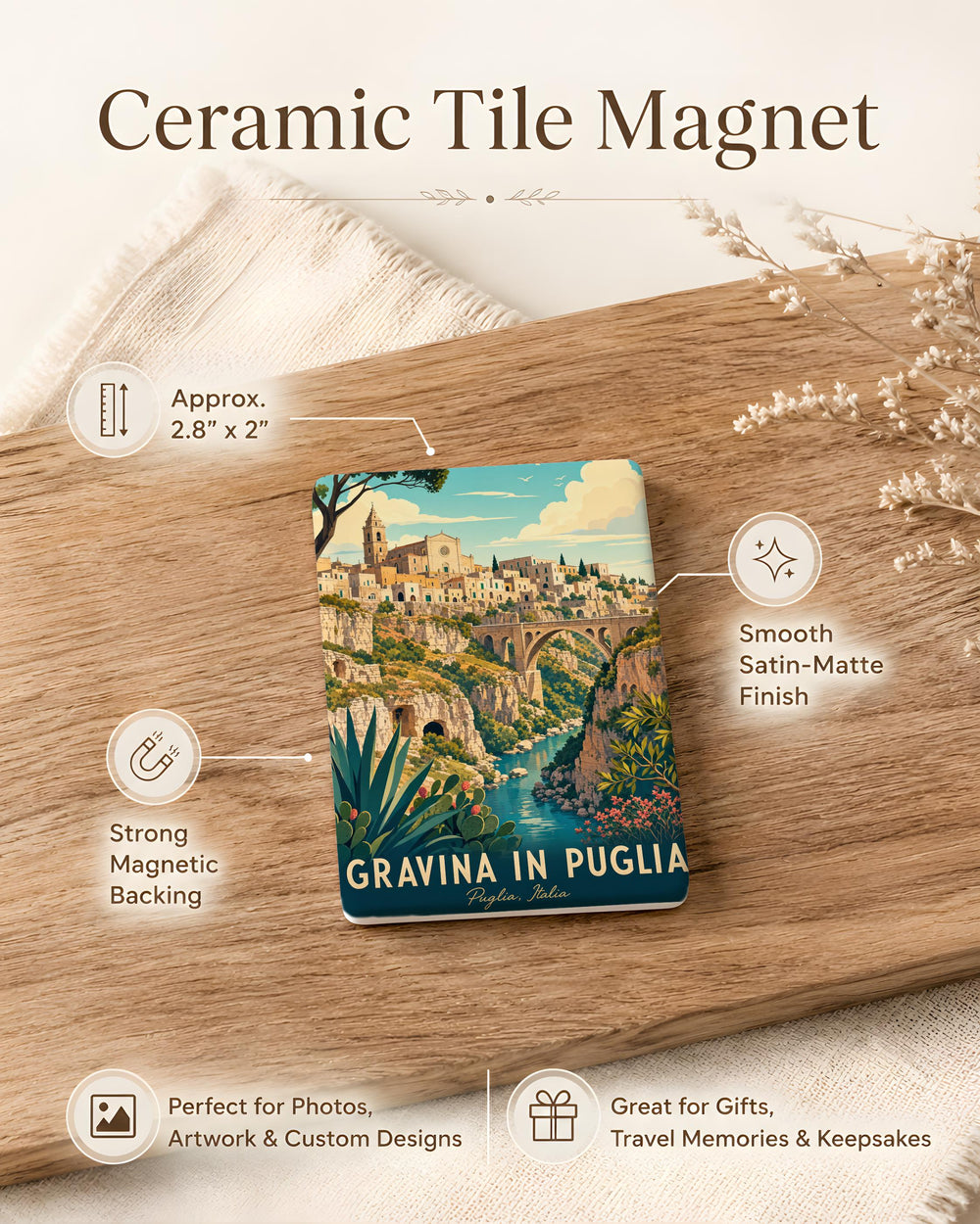 Gravina in Puglia Italy Fridge Magnet, Gravina in Puglia Souvenir Magnet, Apulia Travel Gift, Italian Town Keepsake Magnet