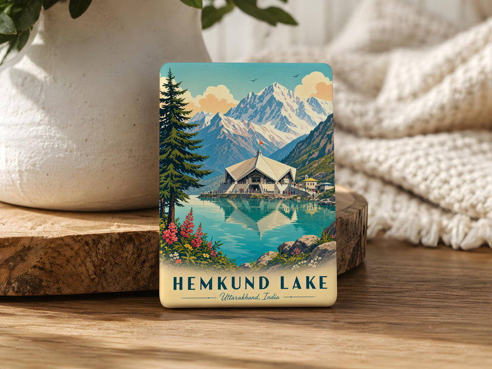 Hemkund Lake Fridge Magnet, Himalayan Sacred Lake Souvenir, Uttarakhand India Travel Keepsake, Mountain Lake Magnet