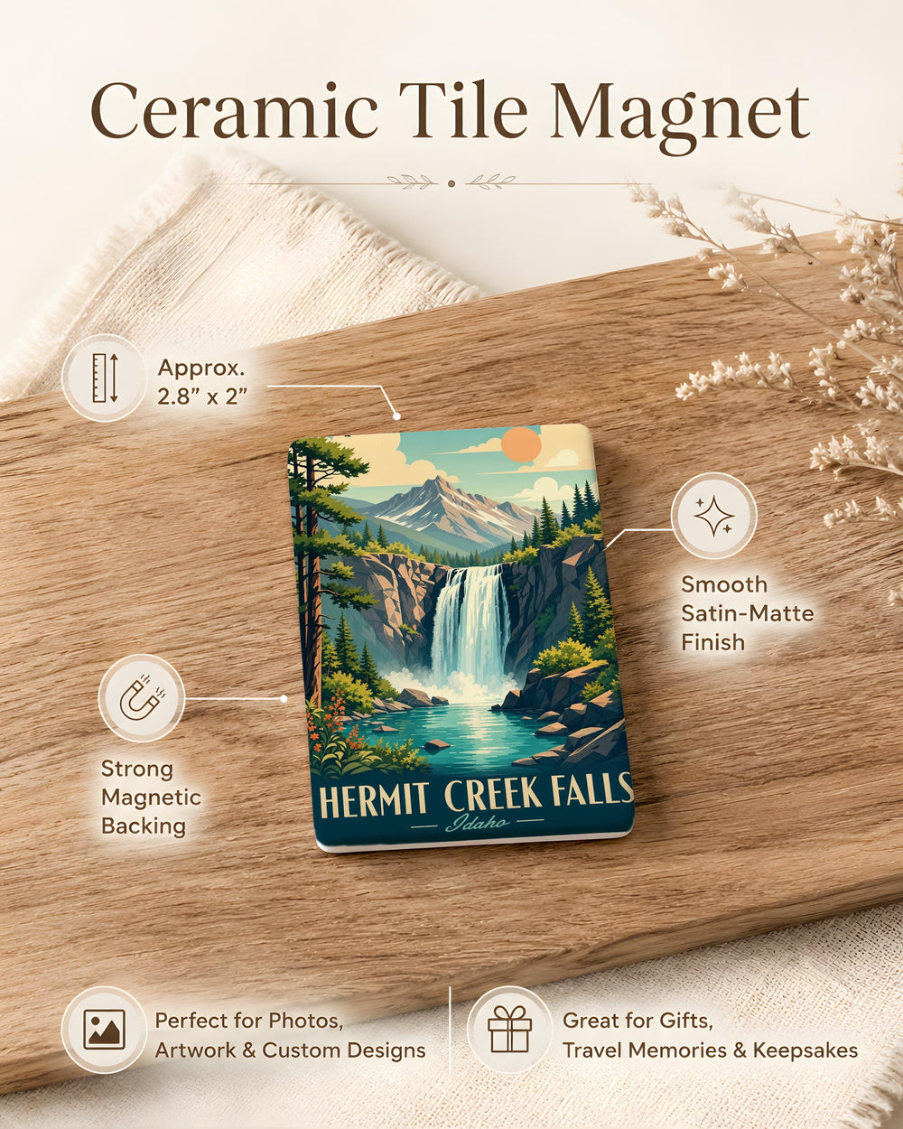 Hermit Creek Falls Fridge Magnet, Waterfall Nature Souvenir, Hiking Trail Travel Keepsake, National Park Gift