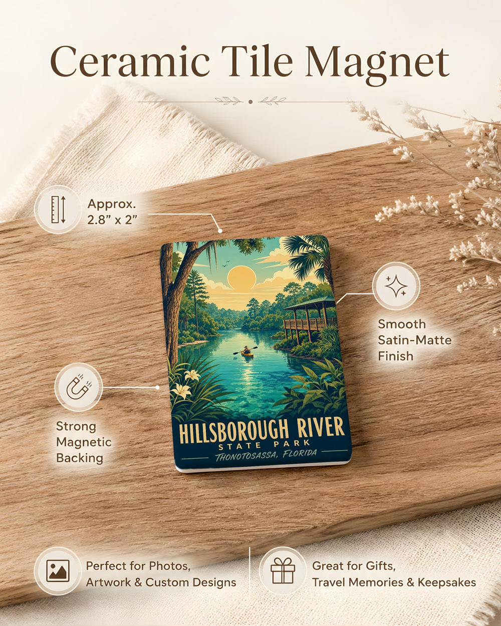 Hillsborough River State Park Fridge Magnet, Florida State Park Souvenir, Tampa Bay Nature Travel Keepsake Magnet