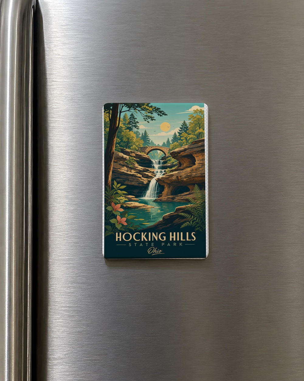 Hocking Hills State Park Fridge Magnet, Ohio Nature Souvenir, Hiking Trail and Waterfall Keepsake Magnet