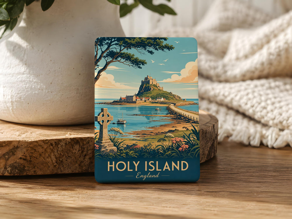 Holy Island Fridge Magnet, Lindisfarne England Souvenir Magnet, Holy Island Landmark Travel Keepsake Refrigerator Magnet