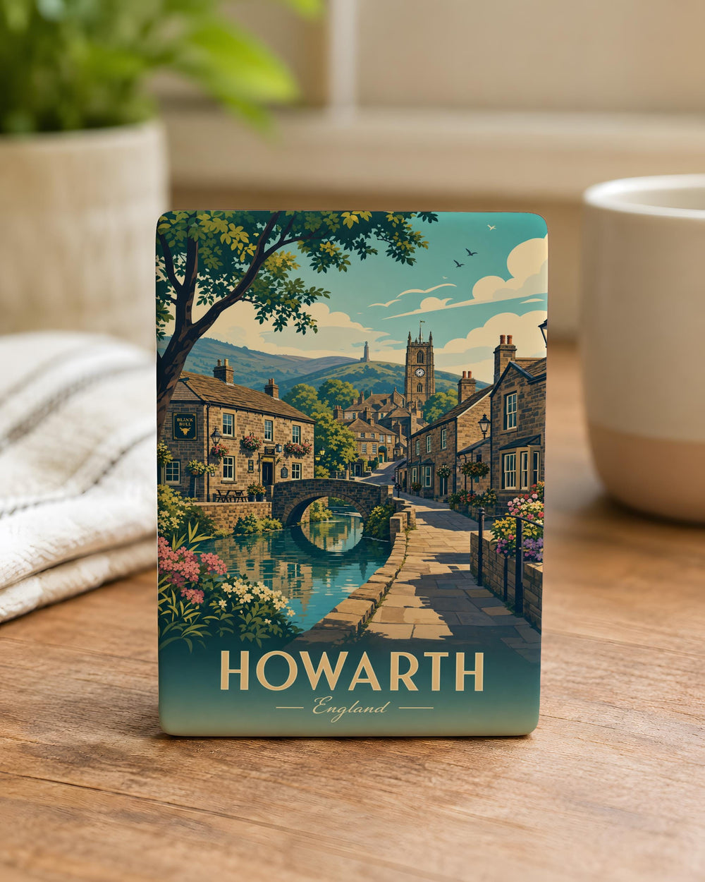 Howarth Village Fridge Magnet, Howarth England Town Scene Souvenir Magnet, Yorkshire Village Keepsake Refrigerator Magnet