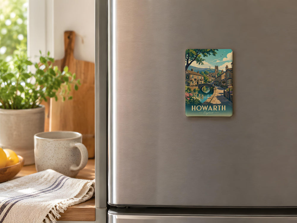 Howarth Village Fridge Magnet, Howarth England Town Scene Souvenir Magnet, Yorkshire Village Keepsake Refrigerator Magnet