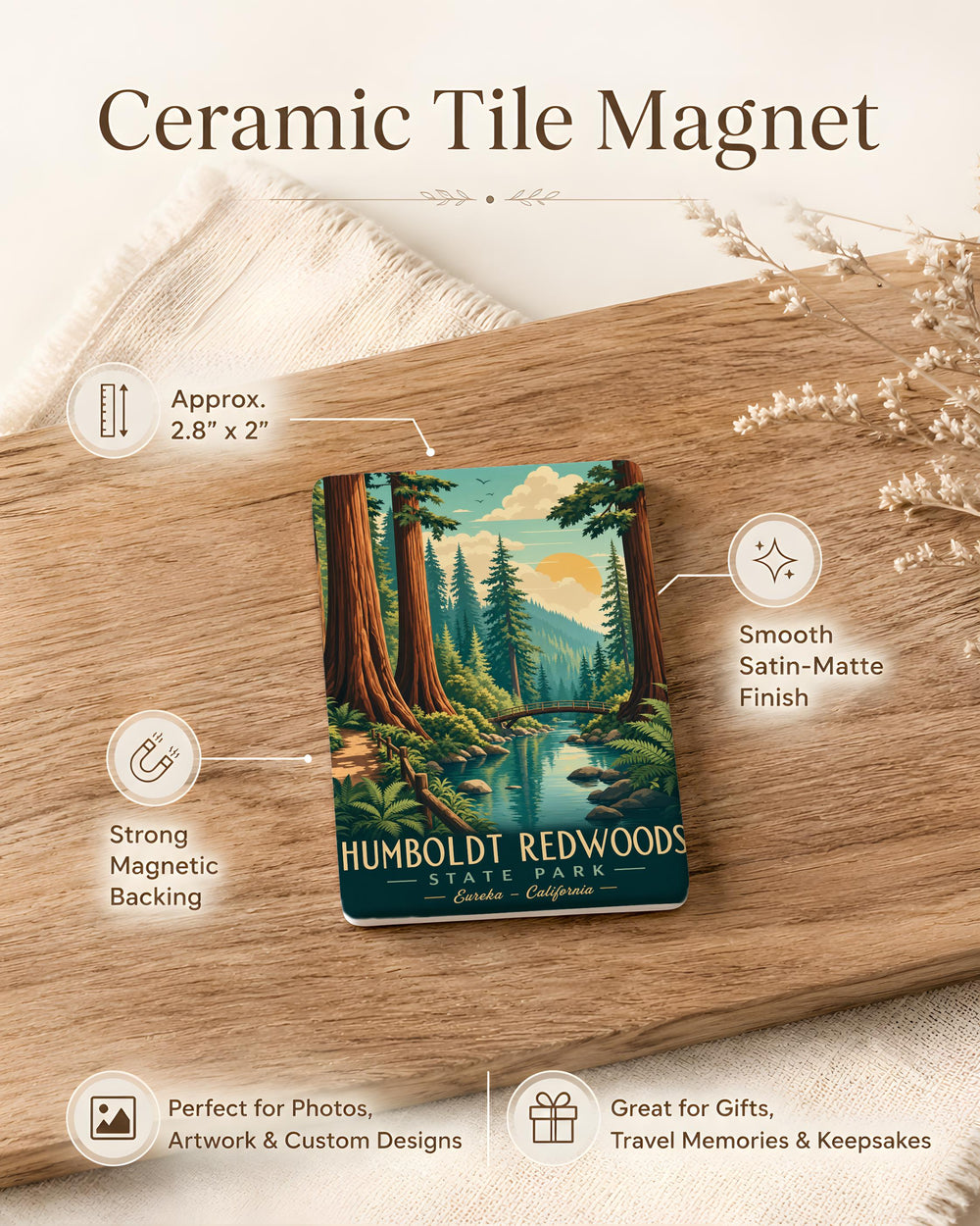 Humboldt Redwoods State Park Fridge Magnet, California Redwoods Souvenir Magnet, Giant Redwood Trees Nature Travel Keepsake