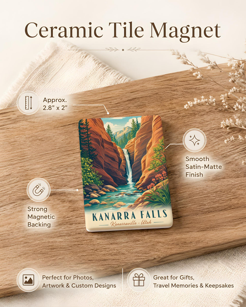 Kanarra Falls Fridge Magnet, Kanarra Creek Slot Canyon Utah Souvenir, Waterfall Hiking Trail Nature Travel Keepsake